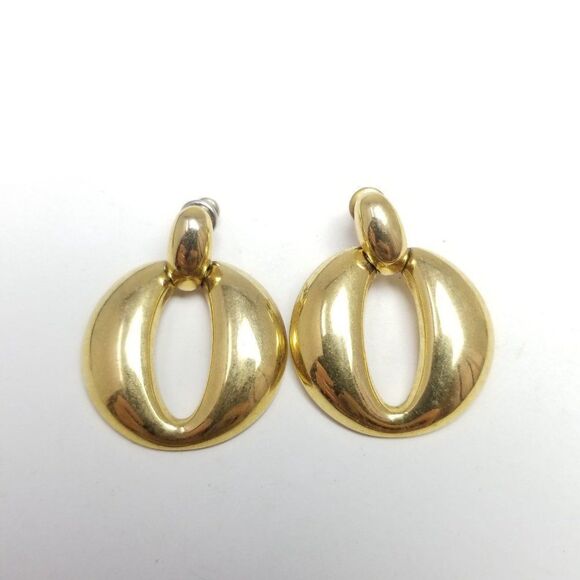 Vintage Trifari Gold Tone Door Knocker Stud Earrings, Rounded Design, Estate - Picture 6 of 7